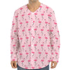 Pink Polka Dot Flamingo Pattern Print Long Sleeve Baseball Jersey