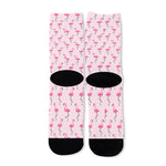 Pink Polka Dot Flamingo Pattern Print Long Socks
