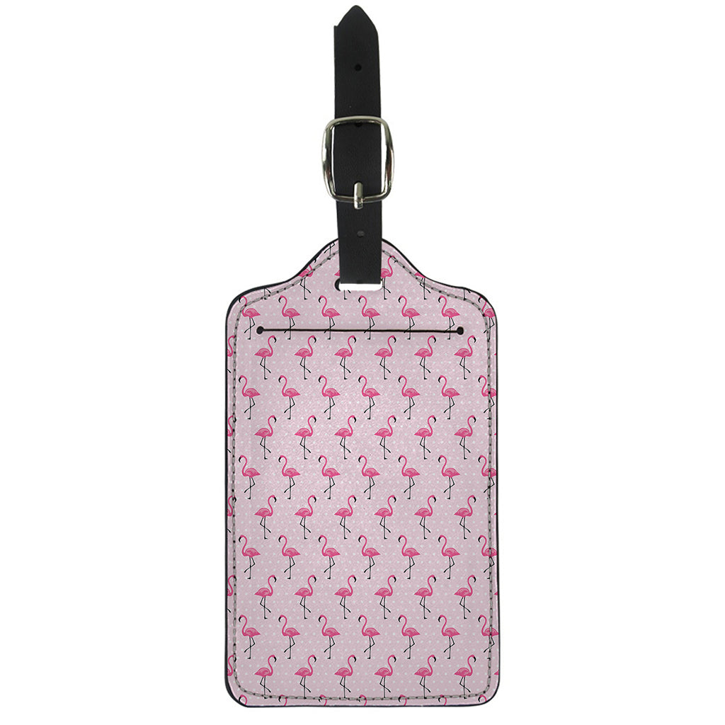 Pink Polka Dot Flamingo Pattern Print Luggage Tag