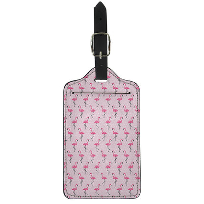 Pink Polka Dot Flamingo Pattern Print Luggage Tag