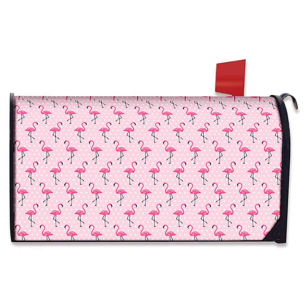 Pink Polka Dot Flamingo Pattern Print Mailbox Cover