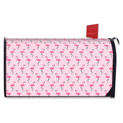 Pink Polka Dot Flamingo Pattern Print Mailbox Cover