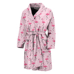 Pink Polka Dot Flamingo Pattern Print Men's Bathrobe