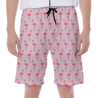 Pink Polka Dot Flamingo Pattern Print Men's Beach Shorts