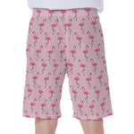 Pink Polka Dot Flamingo Pattern Print Men's Beach Shorts