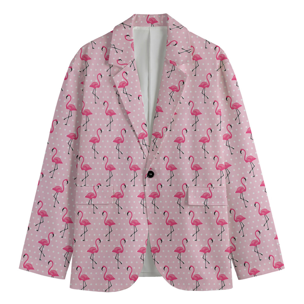 Pink Polka Dot Flamingo Pattern Print Men's Blazer