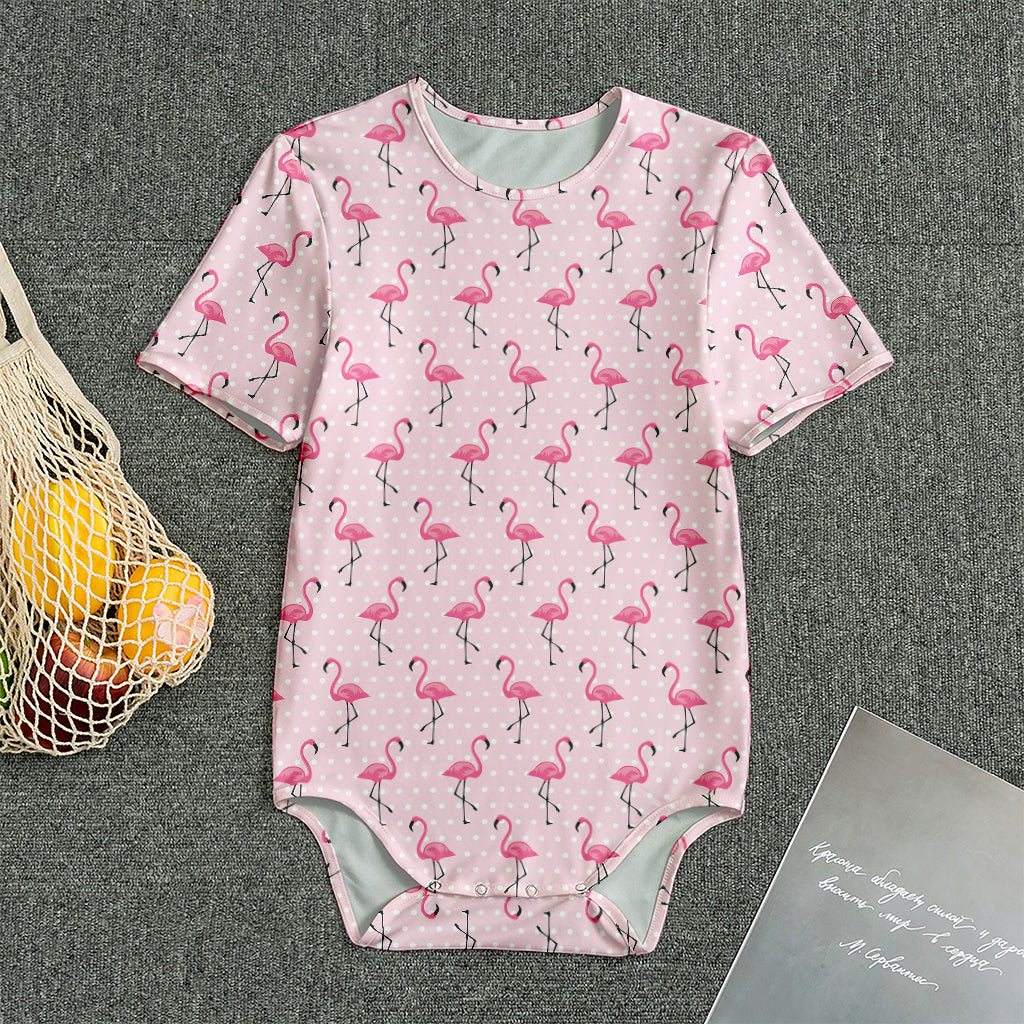 Pink Polka Dot Flamingo Pattern Print Men's Bodysuit