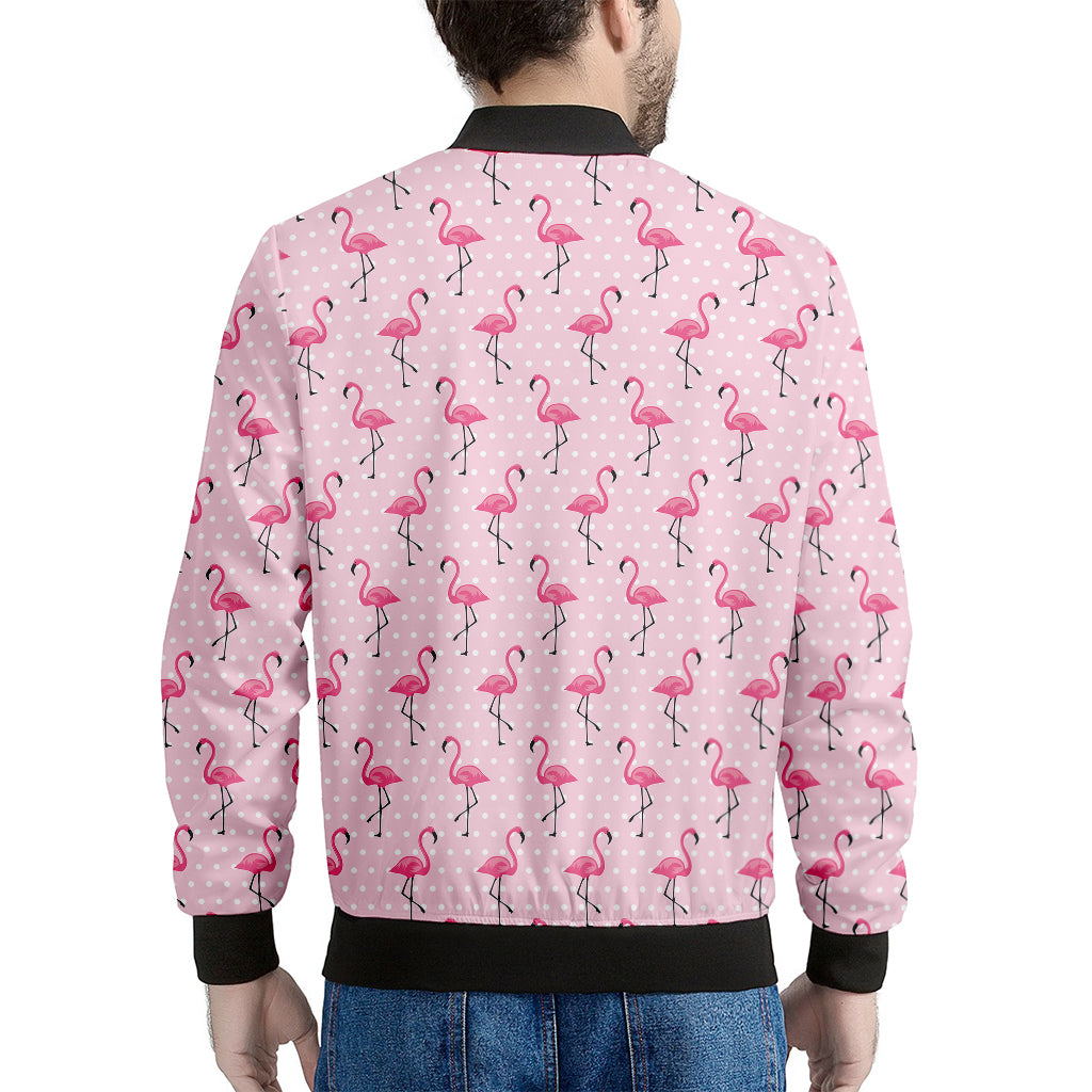 Pink Polka Dot Flamingo Pattern Print Men's Bomber Jacket