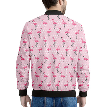 Pink Polka Dot Flamingo Pattern Print Men's Bomber Jacket