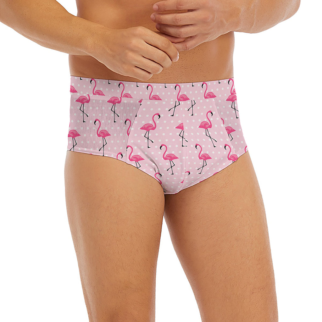 Pink Polka Dot Flamingo Pattern Print Men's Briefs