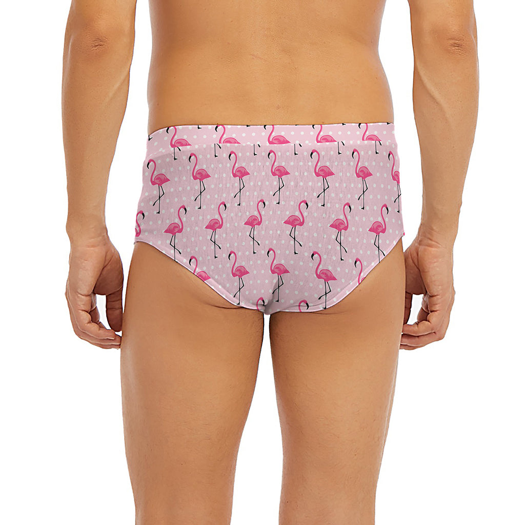 Pink Polka Dot Flamingo Pattern Print Men's Briefs
