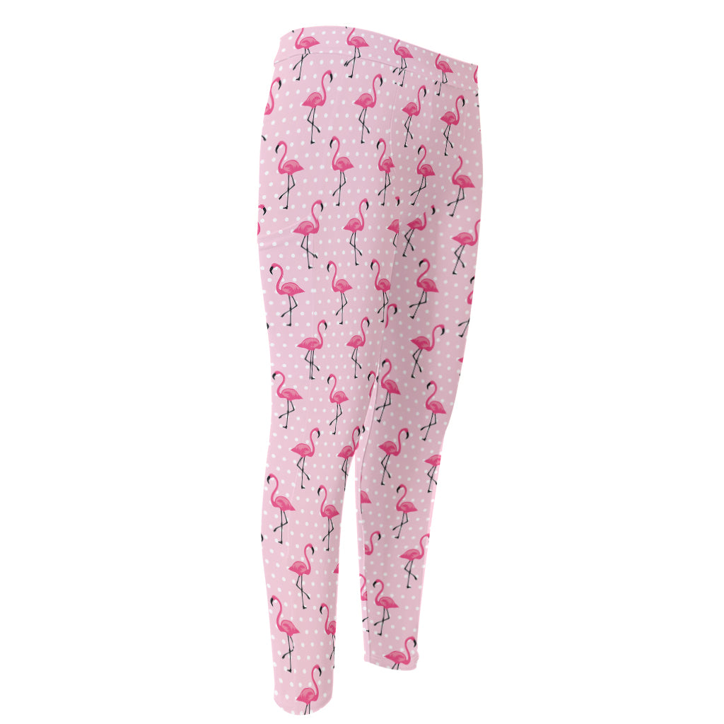 Pink Polka Dot Flamingo Pattern Print Men's Compression Pants