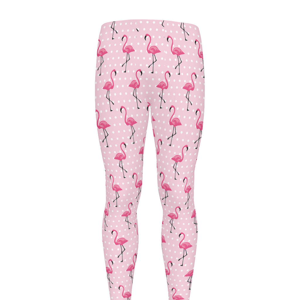 Pink Polka Dot Flamingo Pattern Print Men's leggings