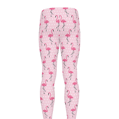 Pink Polka Dot Flamingo Pattern Print Men's leggings