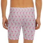 Pink Polka Dot Flamingo Pattern Print Men's Long Boxer Briefs