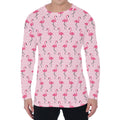 Pink Polka Dot Flamingo Pattern Print Men's Long Sleeve T-Shirt
