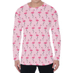 Pink Polka Dot Flamingo Pattern Print Men's Long Sleeve T-Shirt
