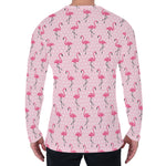 Pink Polka Dot Flamingo Pattern Print Men's Long Sleeve T-Shirt