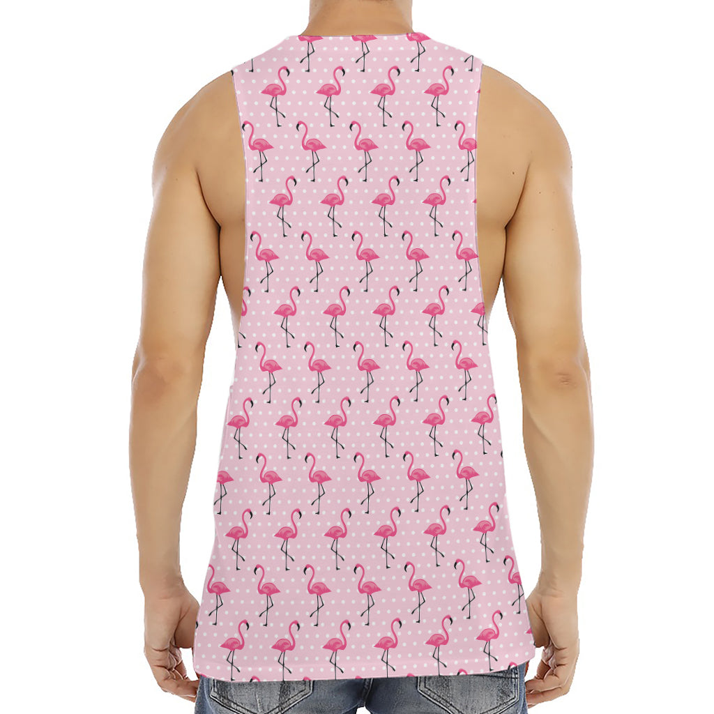 Pink Polka Dot Flamingo Pattern Print Men's Muscle Tank Top