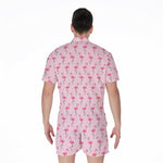 Pink Polka Dot Flamingo Pattern Print Men's Rompers