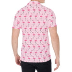 Pink Polka Dot Flamingo Pattern Print Men's Shirt