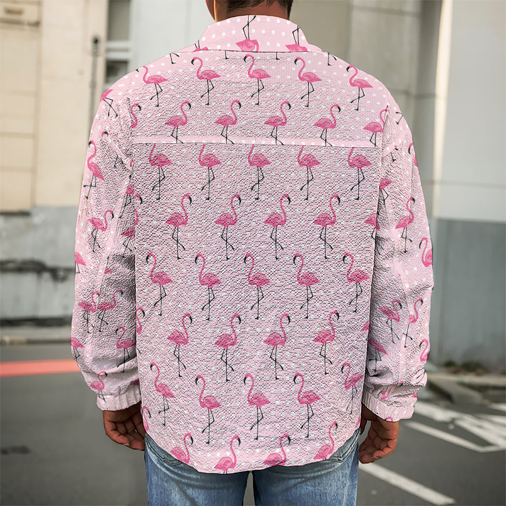 Pink Polka Dot Flamingo Pattern Print Men's Shirt Jacket