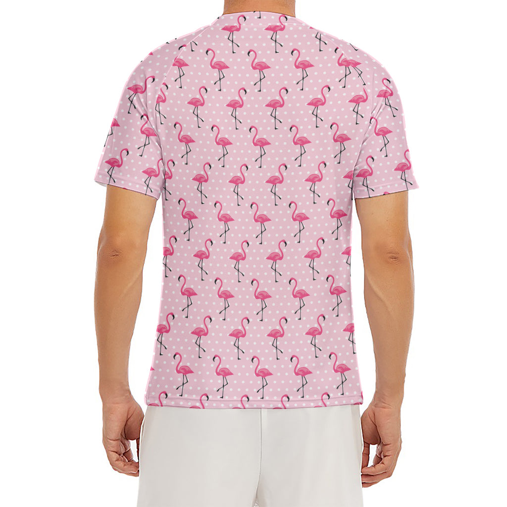 Pink Polka Dot Flamingo Pattern Print Men's Short Sleeve Rash Guard