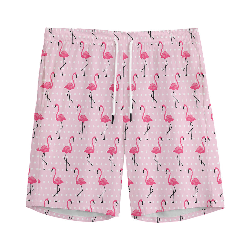 Pink Polka Dot Flamingo Pattern Print Men's Sports Shorts