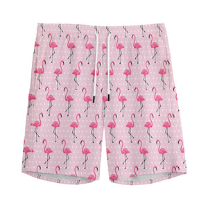 Pink Polka Dot Flamingo Pattern Print Men's Sports Shorts