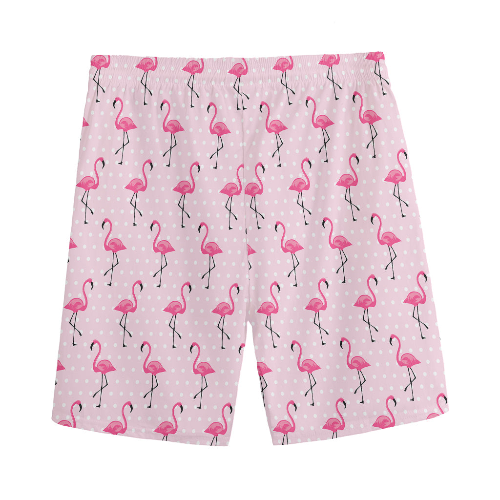 Pink Polka Dot Flamingo Pattern Print Men's Sports Shorts