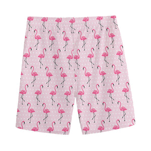 Pink Polka Dot Flamingo Pattern Print Men's Sports Shorts