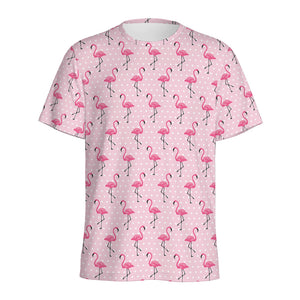 Pink Polka Dot Flamingo Pattern Print Men's Sports T-Shirt