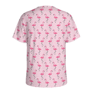 Pink Polka Dot Flamingo Pattern Print Men's Sports T-Shirt