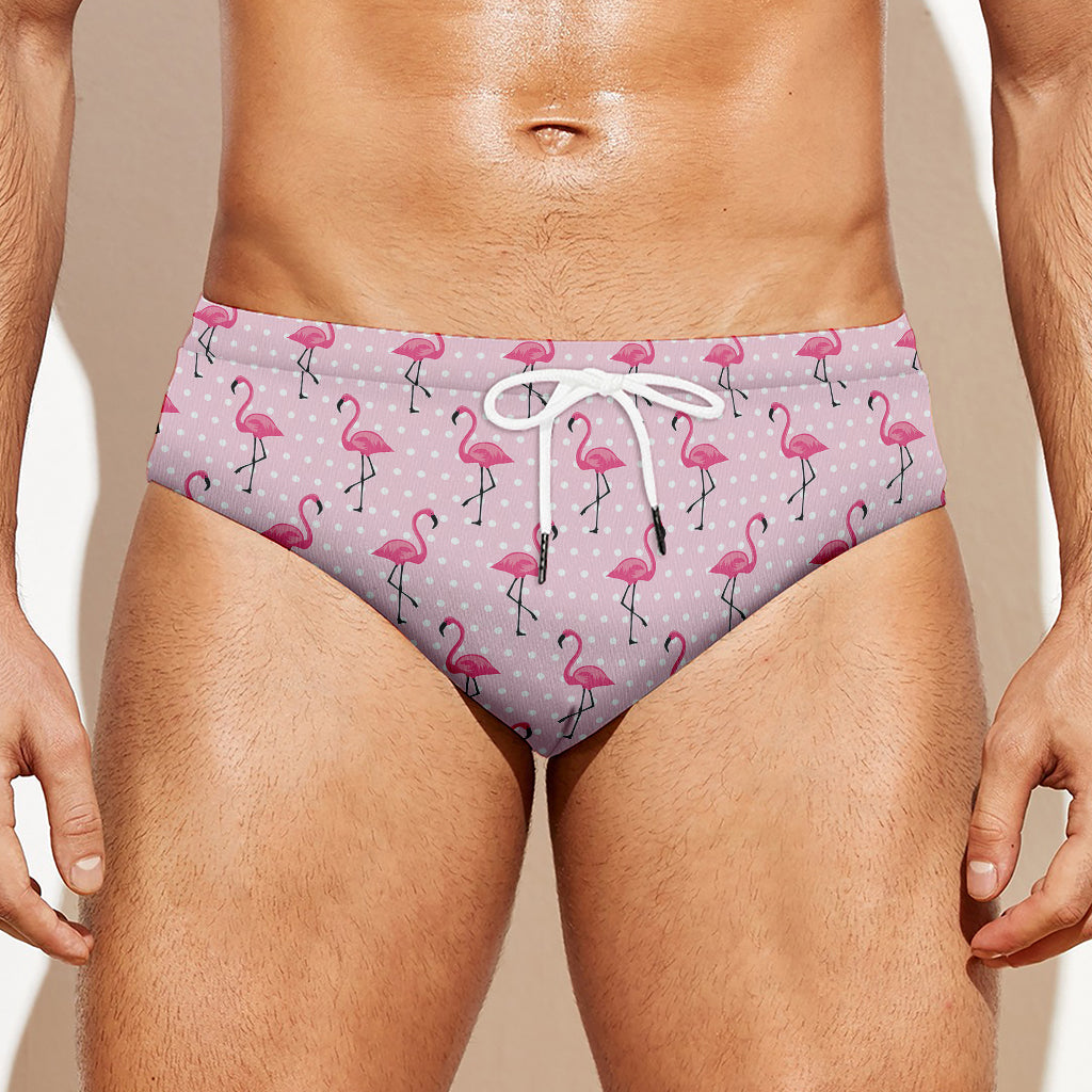 Pink Polka Dot Flamingo Pattern Print Men's Swim Briefs