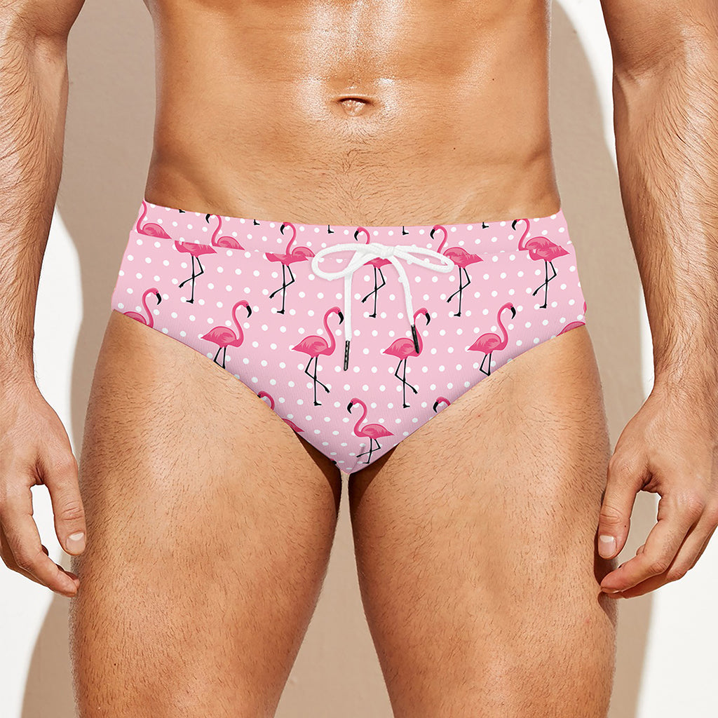 Pink Polka Dot Flamingo Pattern Print Men's Swim Briefs