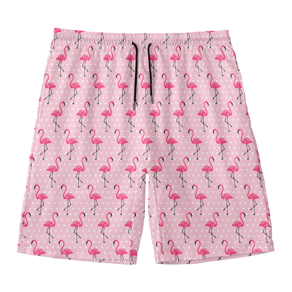 Pink Polka Dot Flamingo Pattern Print Men's Swim Trunks