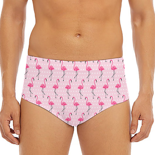 Pink Polka Dot Flamingo Pattern Print Men's Triangle Swim Briefs