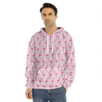 Pink Polka Dot Flamingo Pattern Print Men's Velvet Pullover Hoodie