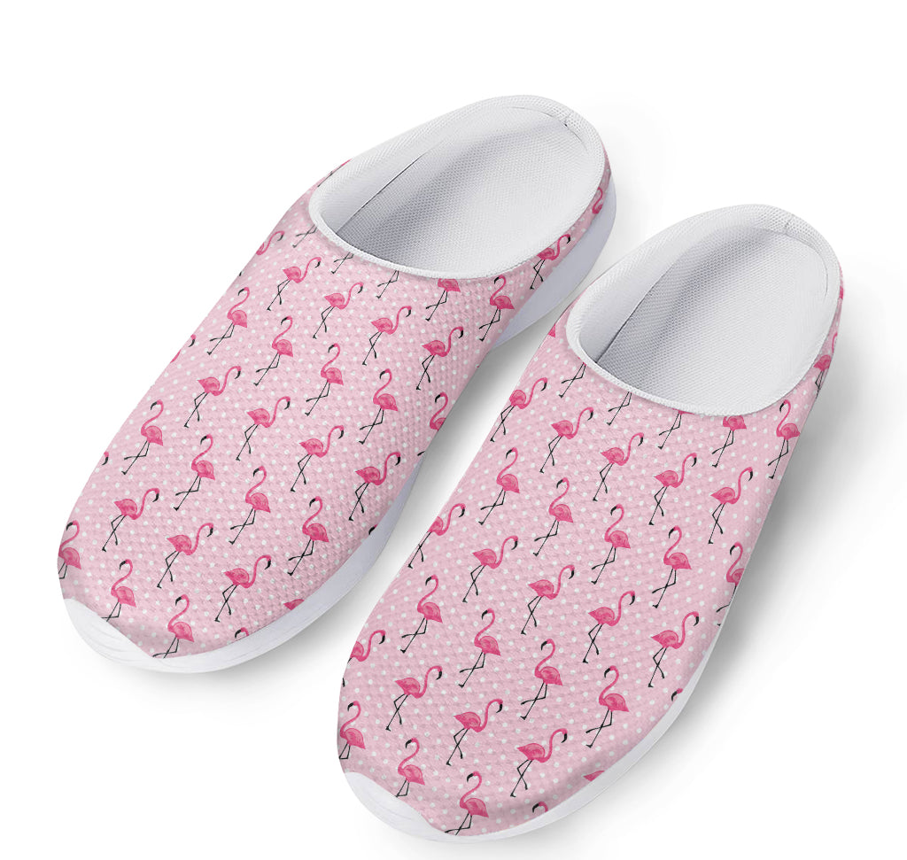 Pink Polka Dot Flamingo Pattern Print Mesh Casual Shoes