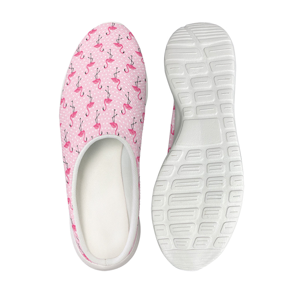 Pink Polka Dot Flamingo Pattern Print Mesh Casual Shoes