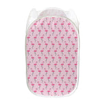 Pink Polka Dot Flamingo Pattern Print Mesh Laundry Hamper