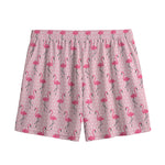 Pink Polka Dot Flamingo Pattern Print Mesh Shorts