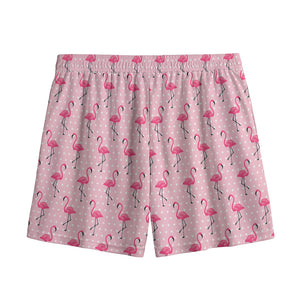 Pink Polka Dot Flamingo Pattern Print Mesh Shorts