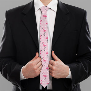 Pink Polka Dot Flamingo Pattern Print Necktie