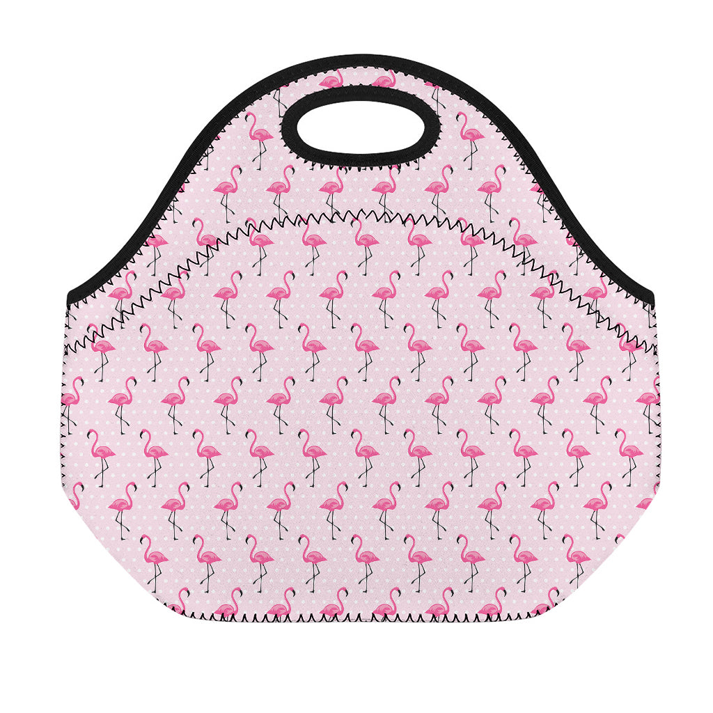 Pink Polka Dot Flamingo Pattern Print Neoprene Lunch Bag