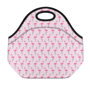 Pink Polka Dot Flamingo Pattern Print Neoprene Lunch Bag