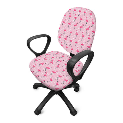 Pink Polka Dot Flamingo Pattern Print Office Chair Cover