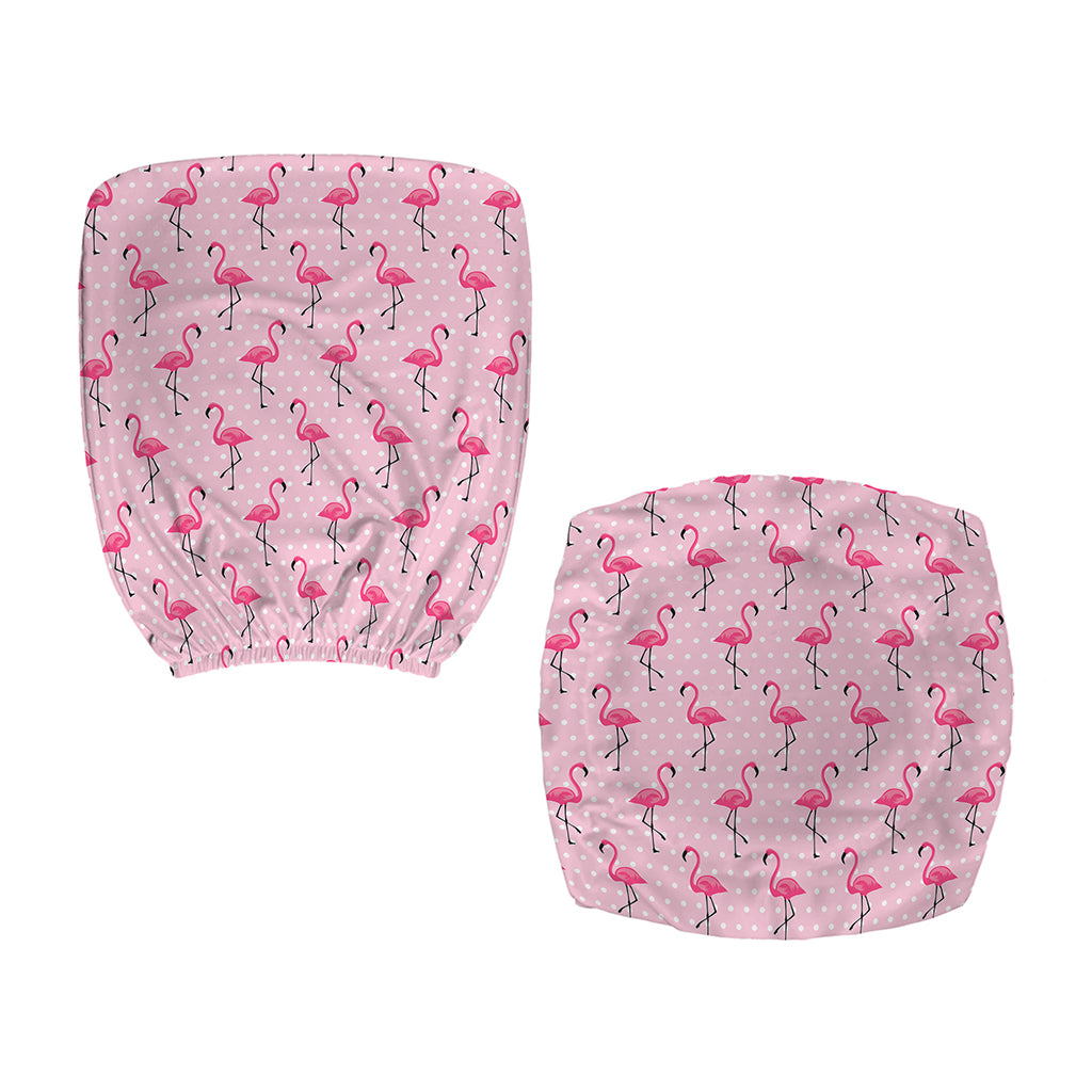 Pink Polka Dot Flamingo Pattern Print Office Chair Cover