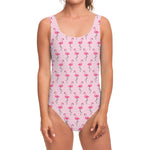 Pink Polka Dot Flamingo Pattern Print One Piece Swimsuit