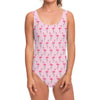 Pink Polka Dot Flamingo Pattern Print One Piece Swimsuit